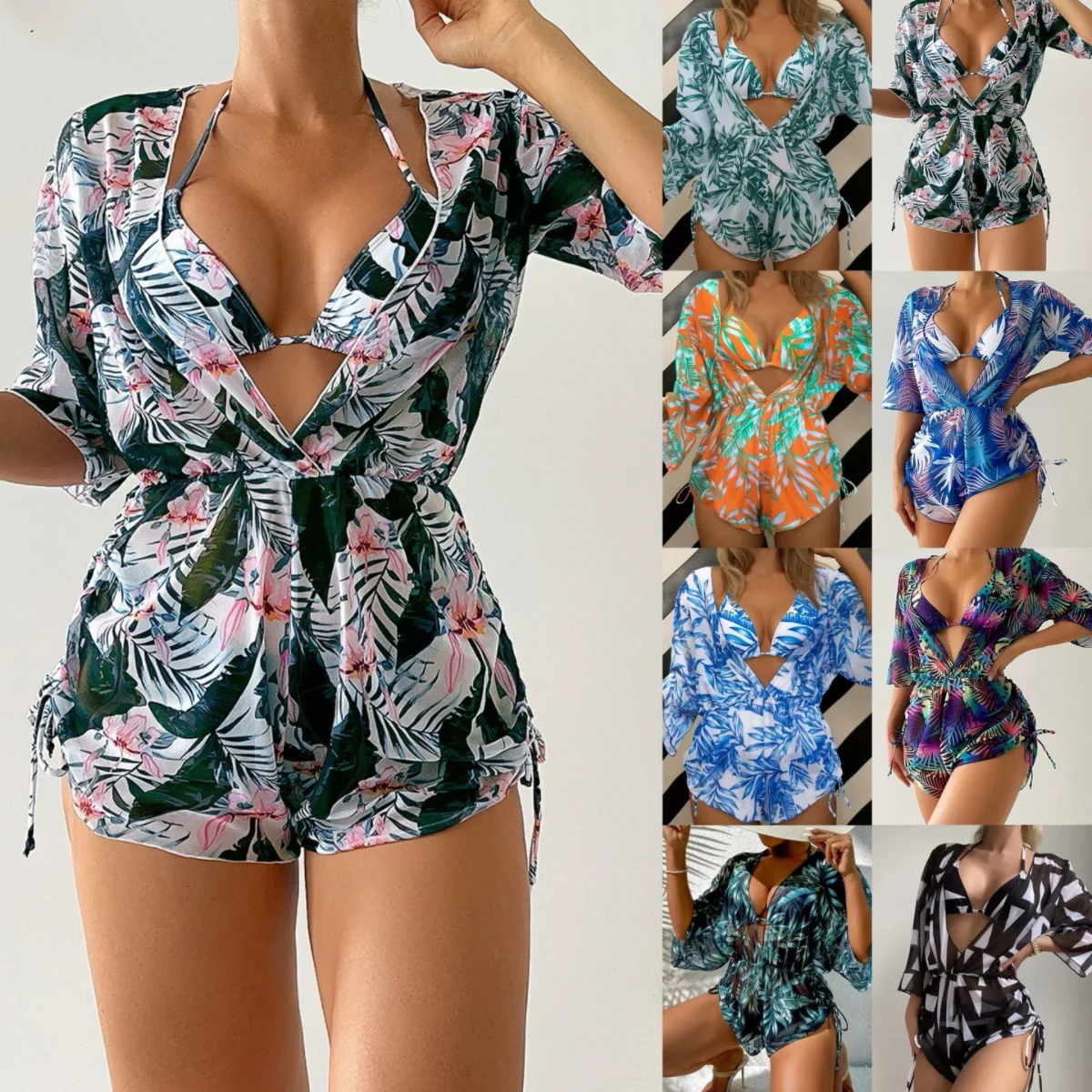 Biquíni de 3 Peças com Impressão Floral Areia Dourada - Priya