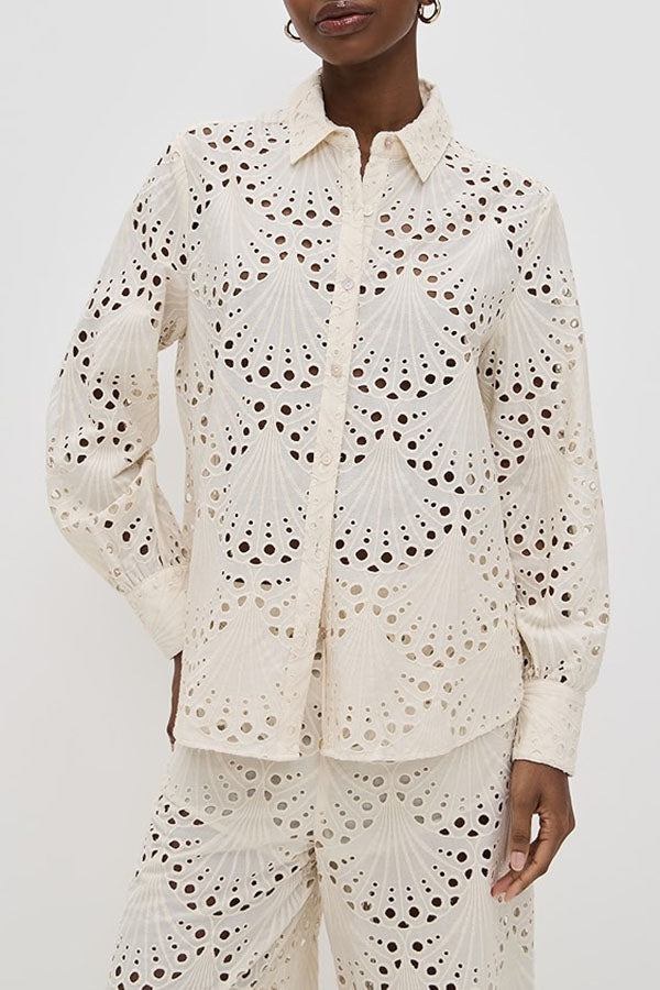 Conjunto Lillah – Renda Bordada com Estampa Concha e Manga Longa - Priya