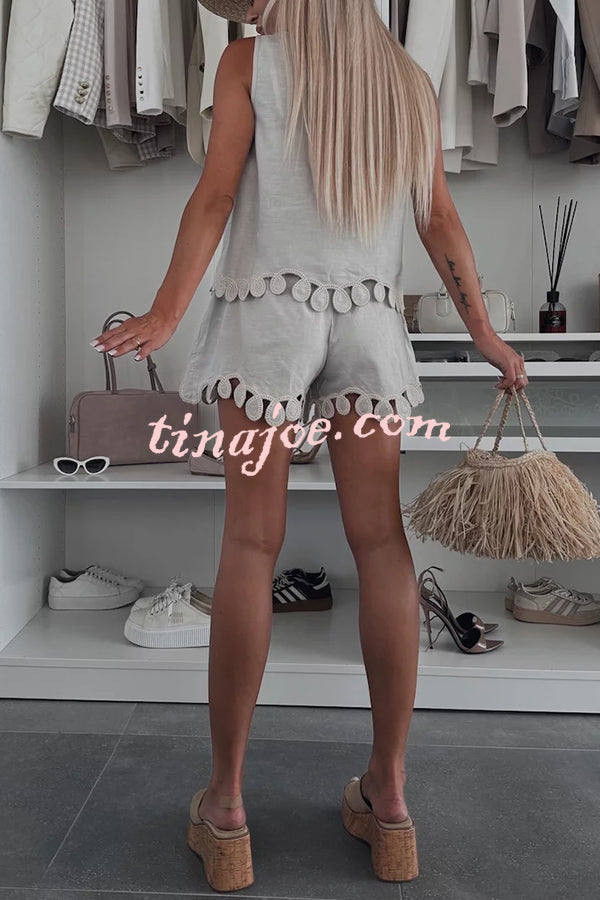 Conjunto Angie – Blusa Bordada Sem Manga + Shorts com Cintura Elástica - Priya