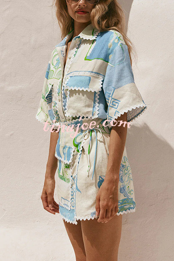 Conjunto Pierre – Camisa Estampada com Saia Envelope em Linho e Amarração Lateral - Priya