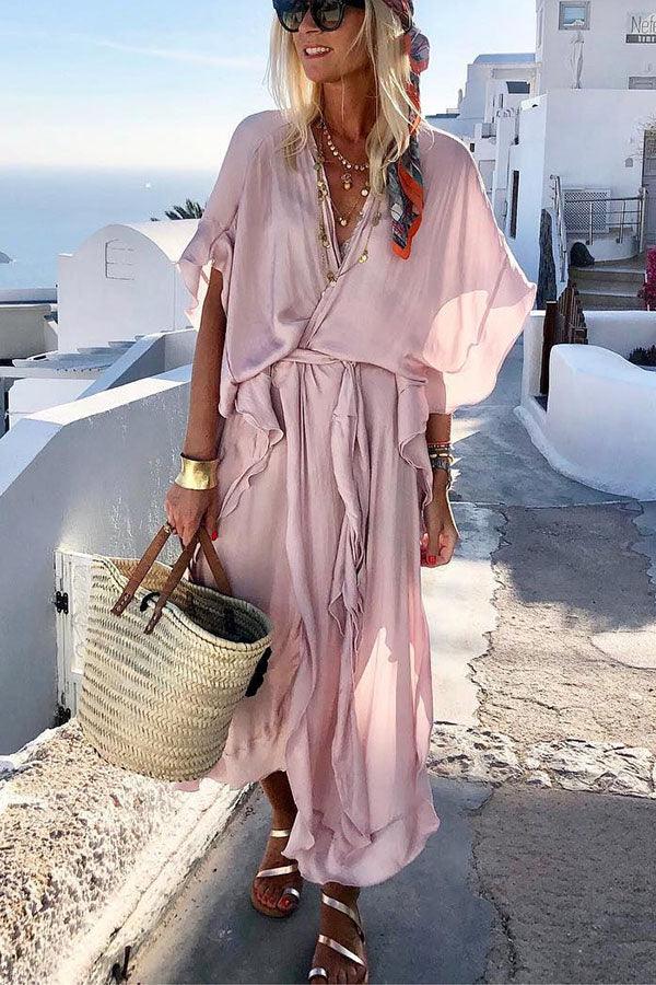 Vestido longo tipo quimono com cinto Island Girl - Priya