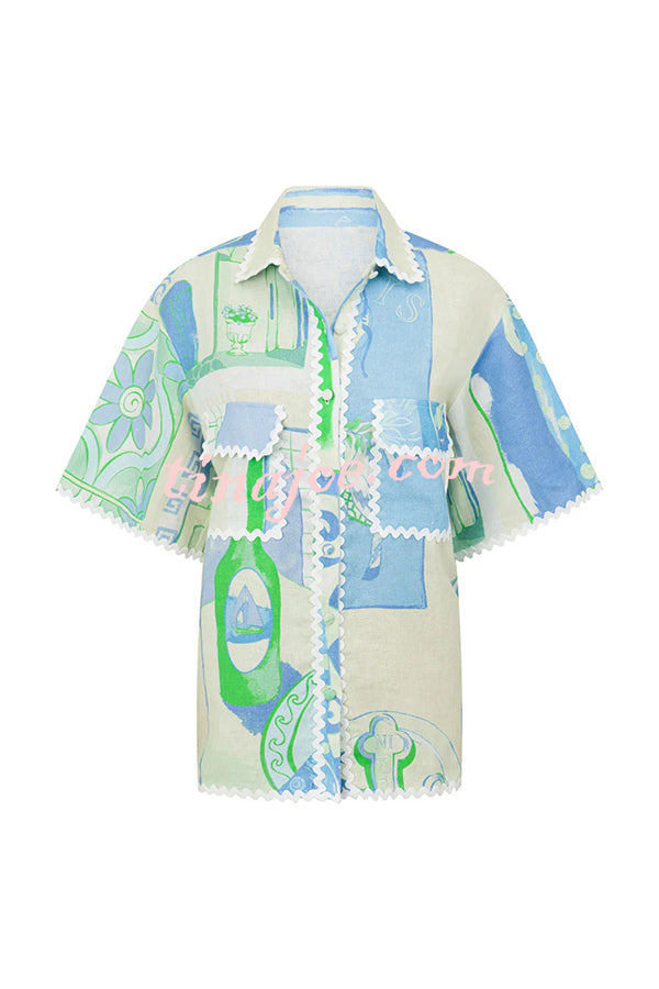 Conjunto Pierre – Camisa Estampada com Saia Envelope em Linho e Amarração Lateral - Priya