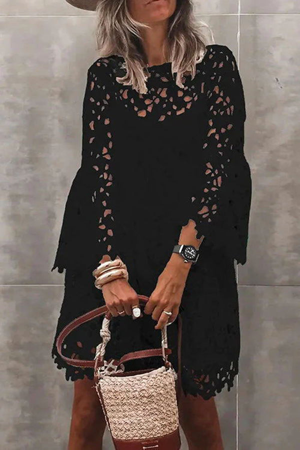 Vestido Sofia – Mini Floral de Renda de Crochê com Manga Sino - Priya