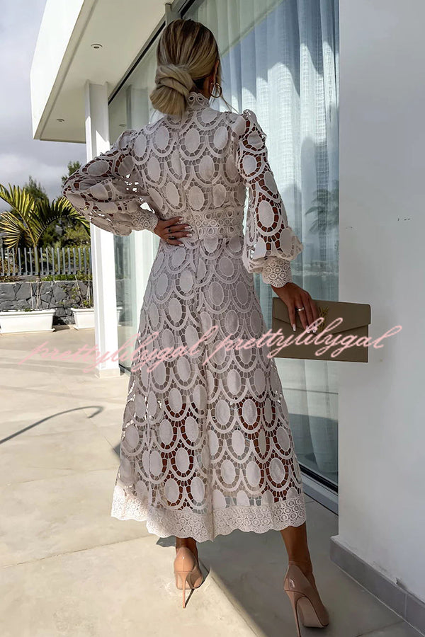 Vestido Helena – Midi de Renda de Crochê com Manga Lanterninha - Priya