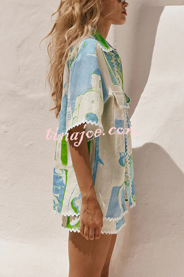 Conjunto Pierre – Camisa Estampada com Saia Envelope em Linho e Amarração Lateral - Priya
