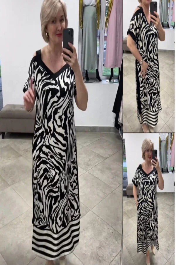 Vestido listrado com decote em V e respirável - Priya
