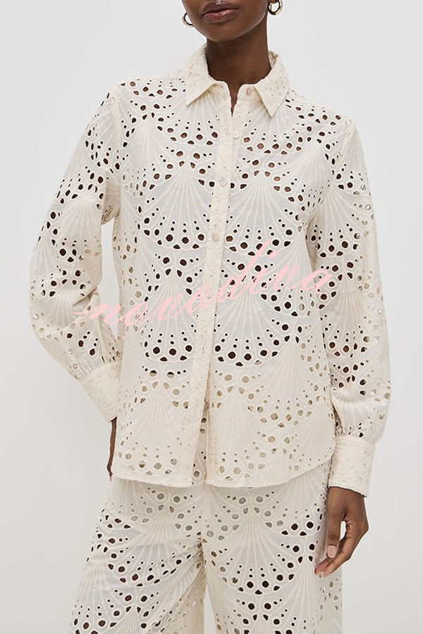 Conjunto Lillah – Renda Bordada com Estampa Concha e Manga Longa - Priya