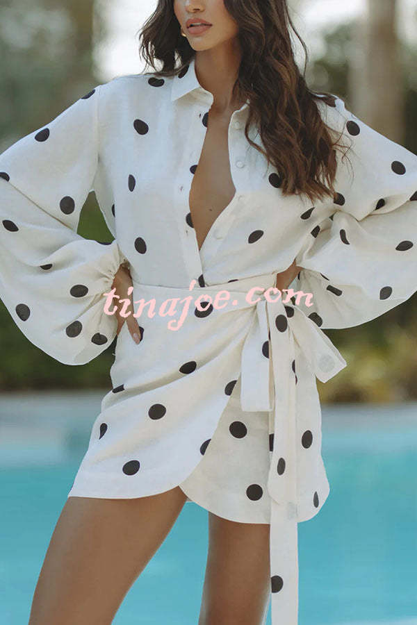 Conjunto Beatriz – Blusa de Manga Balão com Poá e Saia Mini Envelope com Amarração - Priya