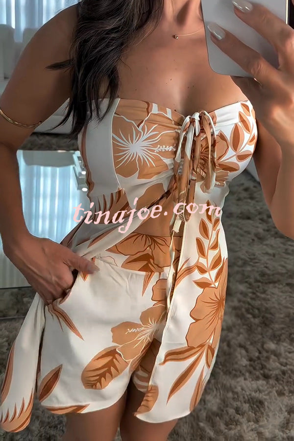 Conjunto Júlia – Top Bandeau com Estampa Floral e Shorts com Cintura Elástica e Bolso A - Priya
