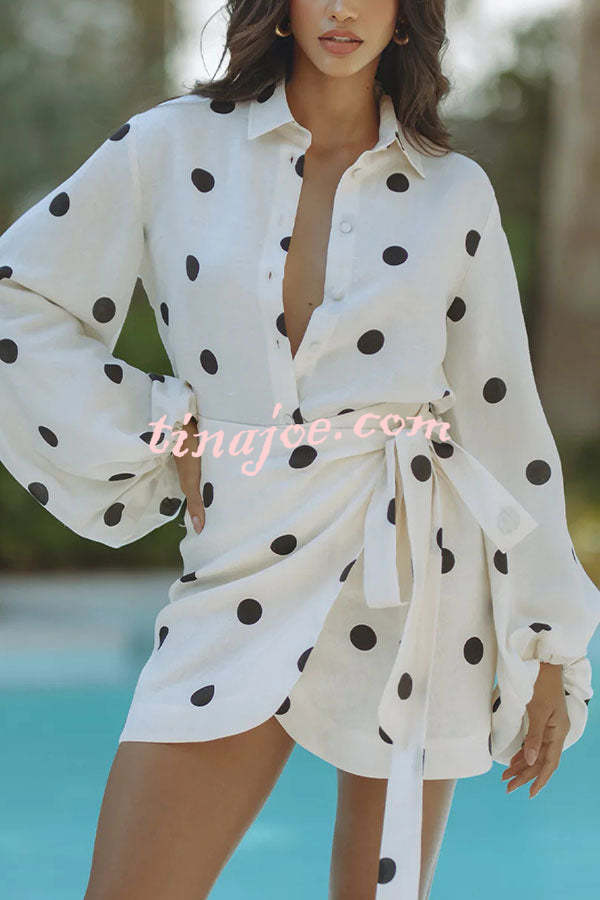 Conjunto Beatriz – Blusa de Manga Balão com Poá e Saia Mini Envelope com Amarração - Priya