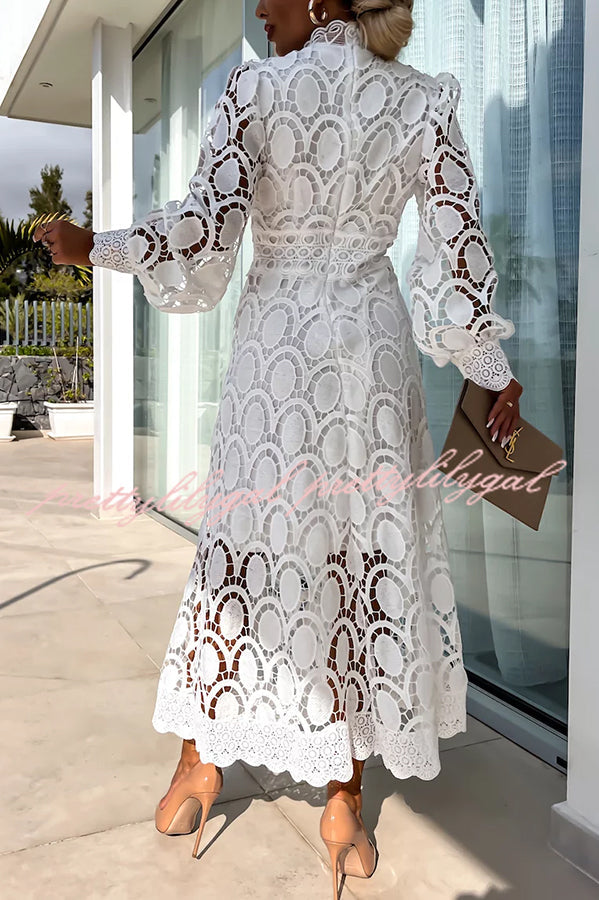 Vestido Helena – Midi de Renda de Crochê com Manga Lanterninha - Priya