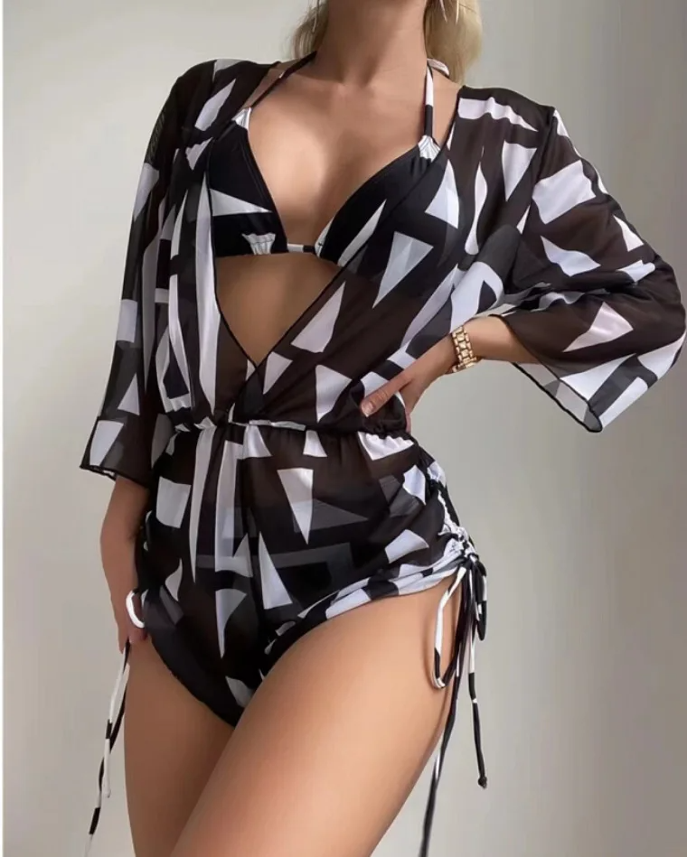 Biquíni de 3 Peças com Impressão Floral Areia Dourada - Priya