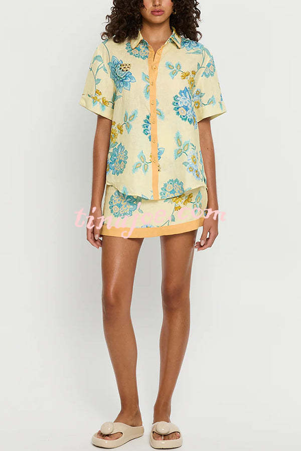 Conjunto Giselle – Camisa Floral com Saia Mini de Zíper em Linho - Priya
