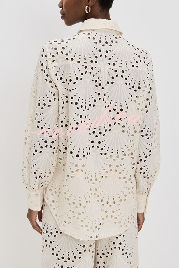 Conjunto Lillah – Renda Bordada com Estampa Concha e Manga Longa - Priya