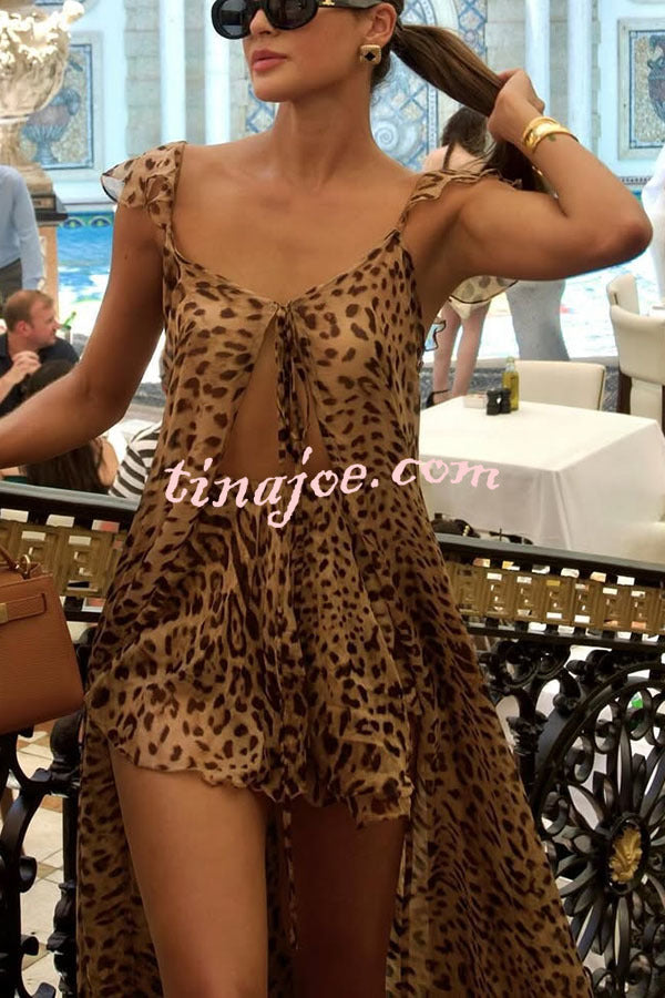 Conjunto Immerse – Blusa Midi Animal Print com Fenda e Shorts com Cintura Elástica - Priya