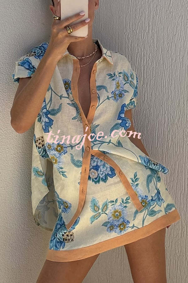 Conjunto Giselle – Camisa Floral com Saia Mini de Zíper em Linho - Priya