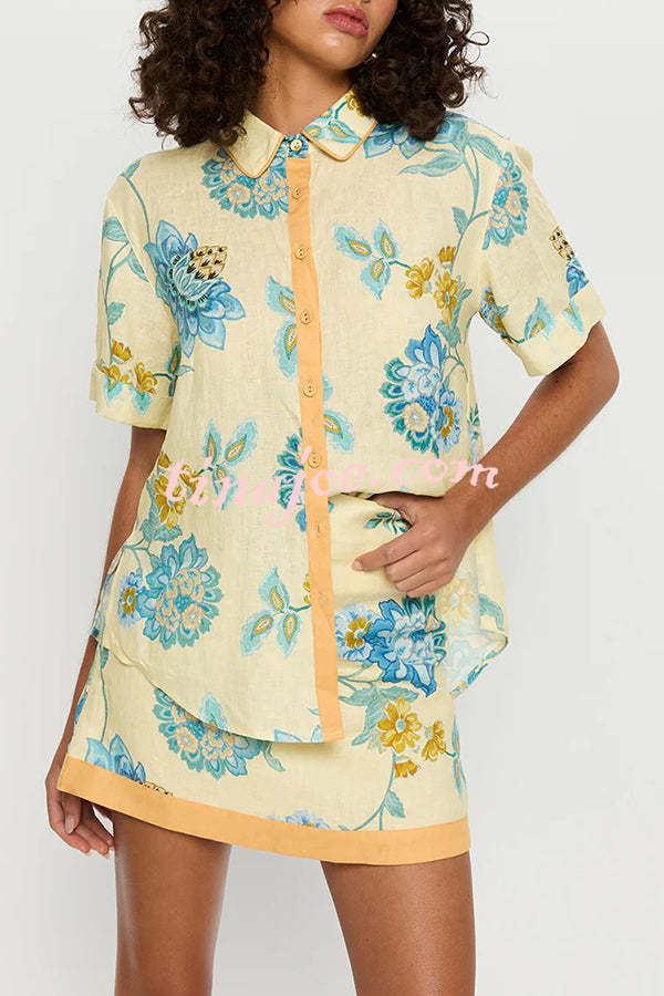 Conjunto Giselle – Camisa Floral com Saia Mini de Zíper em Linho - Priya
