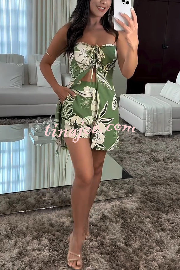 Conjunto Júlia – Top Bandeau com Estampa Floral e Shorts com Cintura Elástica e Bolso A - Priya