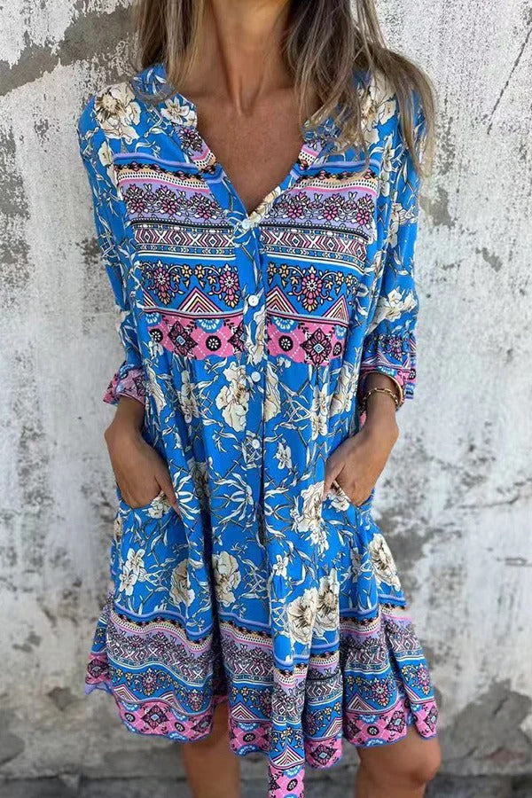 Vestido Laila – Floral Étnico com Bolsos e Decote V Priya - Priya