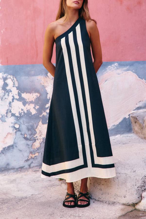Vestido Grace – Midi Linho com Um Ombro e Detalhe Contrastante Priya - Priya