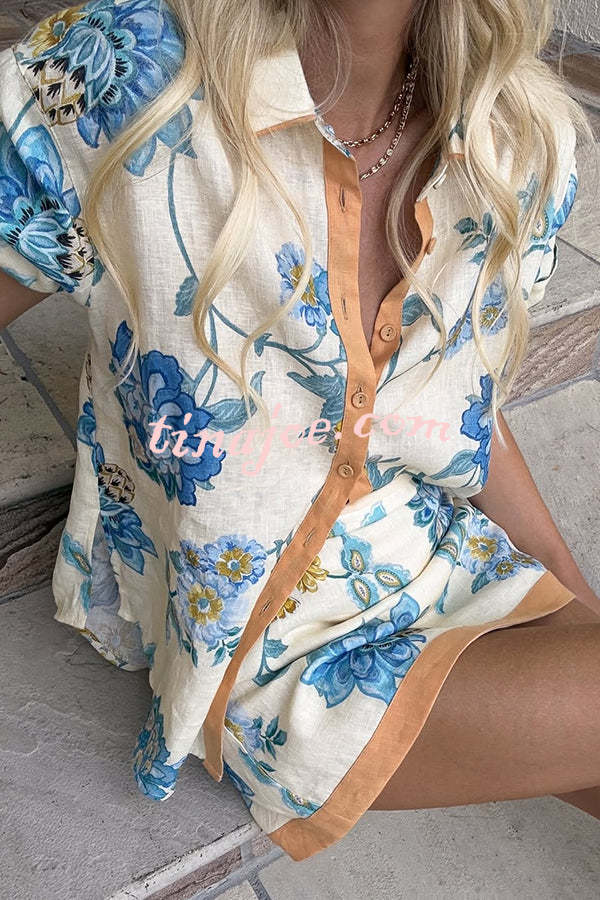 Conjunto Giselle – Camisa Floral com Saia Mini de Zíper em Linho - Priya