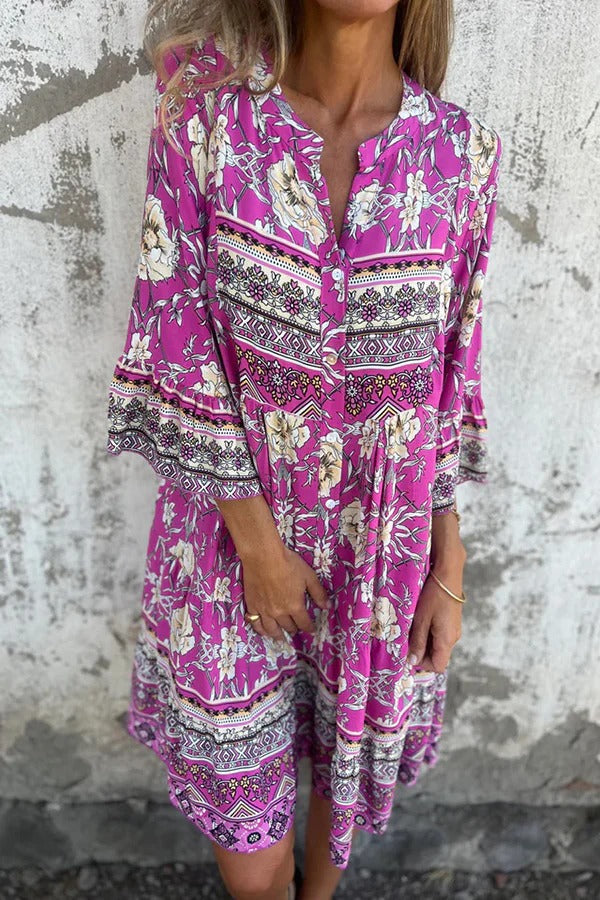 Vestido Laila – Floral Étnico com Bolsos e Decote V Priya - Priya