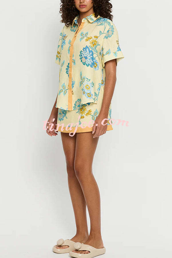 Conjunto Giselle – Camisa Floral com Saia Mini de Zíper em Linho - Priya