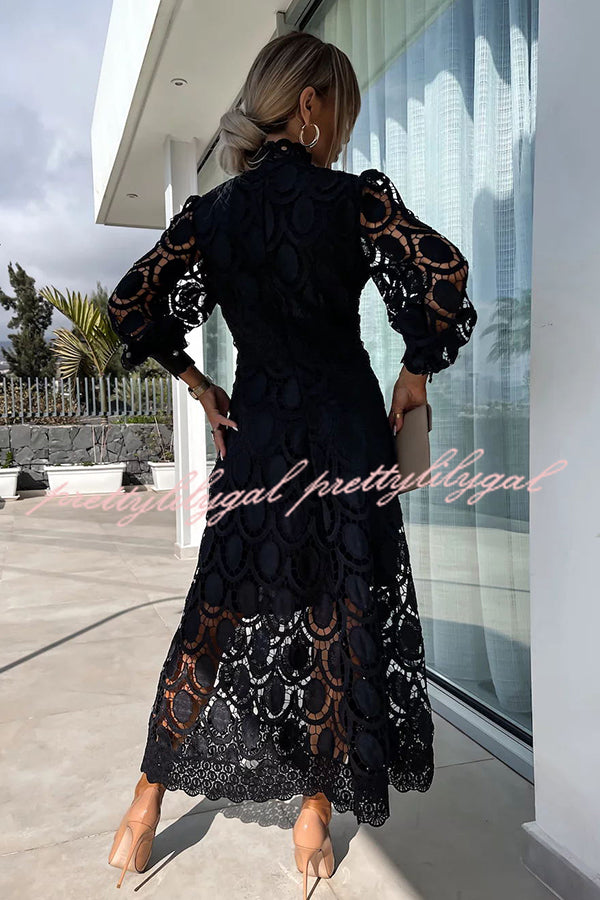Vestido Helena – Midi de Renda de Crochê com Manga Lanterninha - Priya