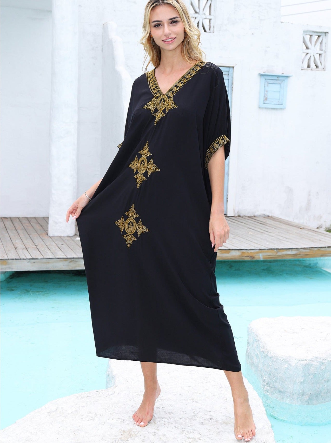 Kaftans Bordado Preto Verão 2026 Preto - Priya