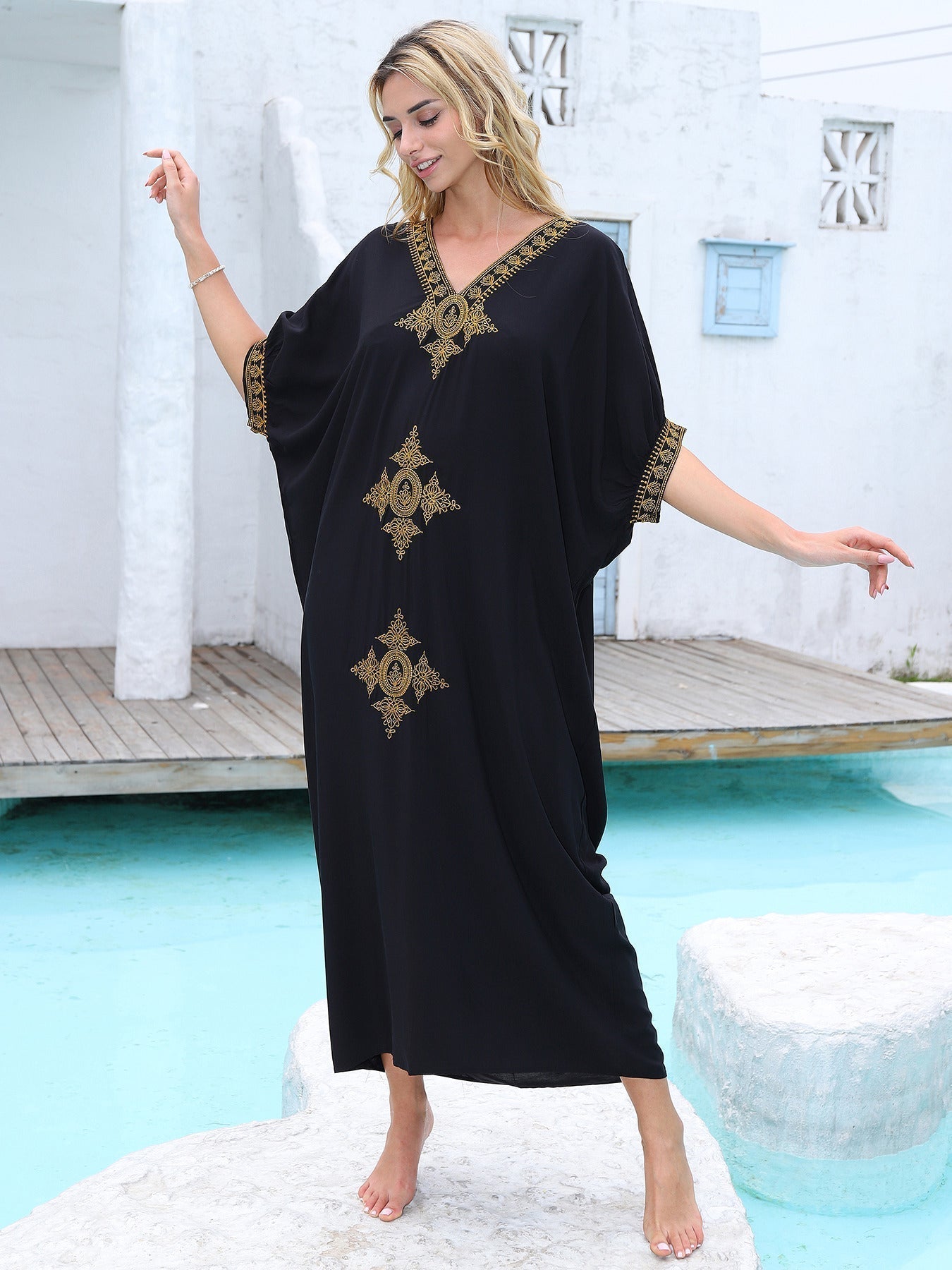 Kaftans Bordado Preto Verão 2026 Preto - Priya