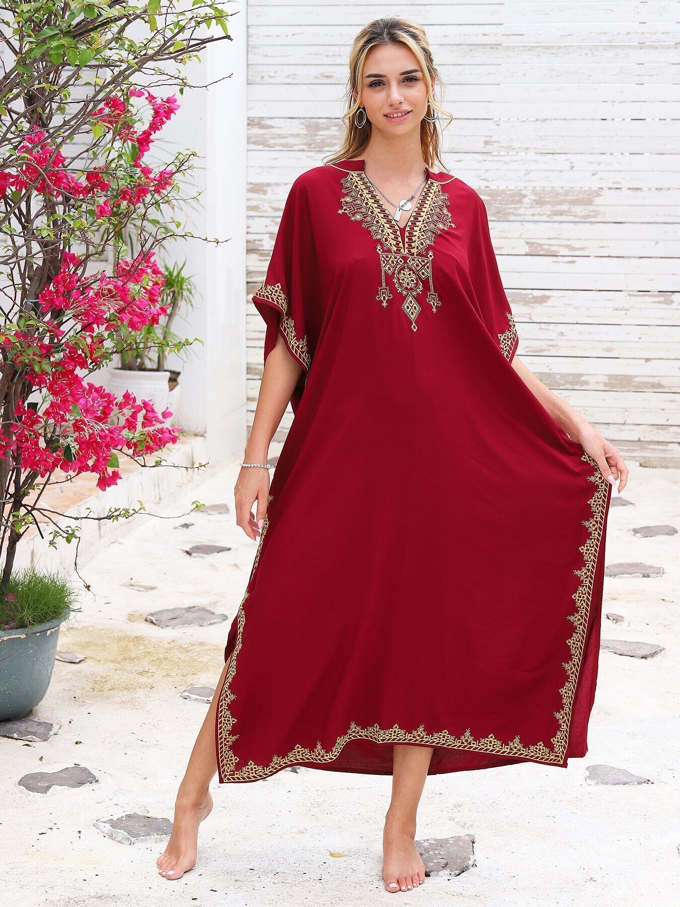 Kaftans Bordado Verão 2025 Vinho - Original Priya™ - Priya