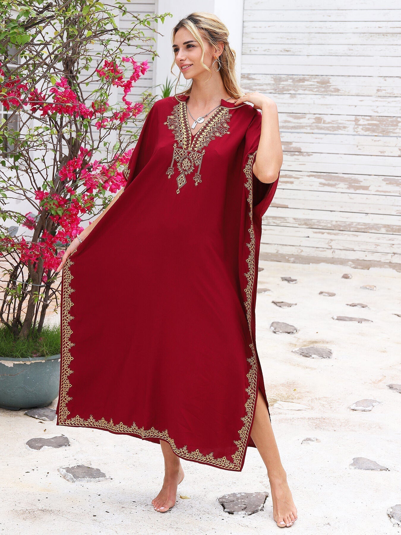 Kaftans Bordado Verão 2025 Vinho - Original Priya™ - Priya