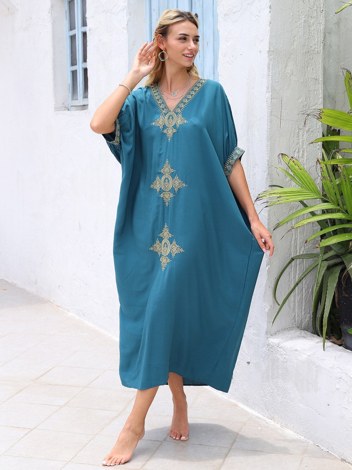 Kaftans Bordado Verão 2025 Azul - Original Priya™ - Priya