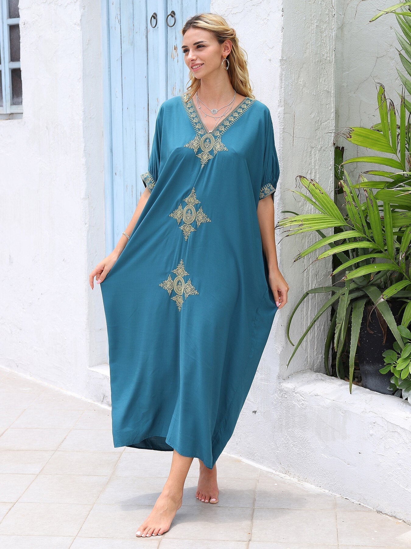 Kaftans Bordado Verão 2025 Azul - Original Priya™ - Priya