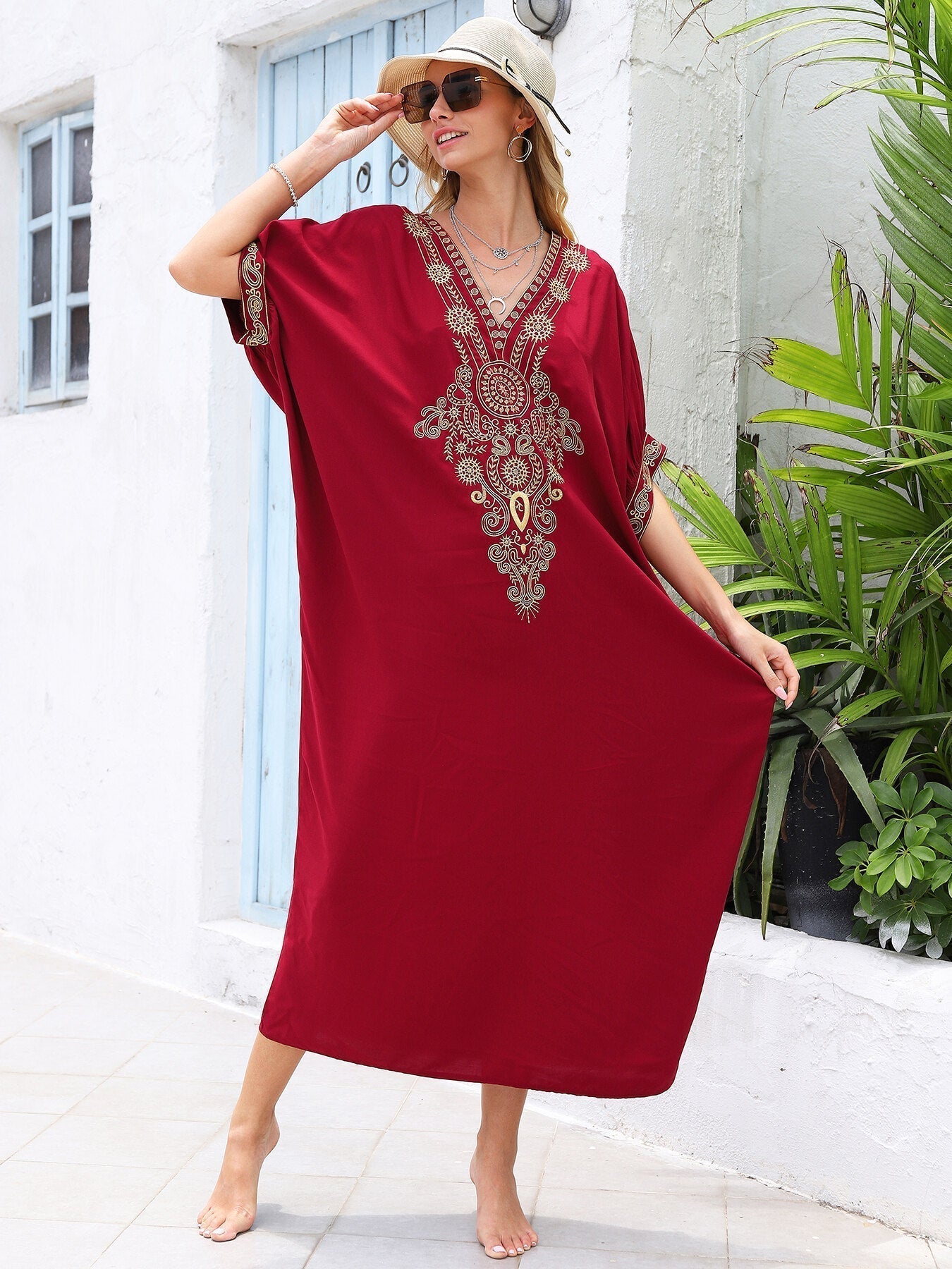 Kaftans Bordado Verão 2025 Vinho - Original Priya™ - Priya