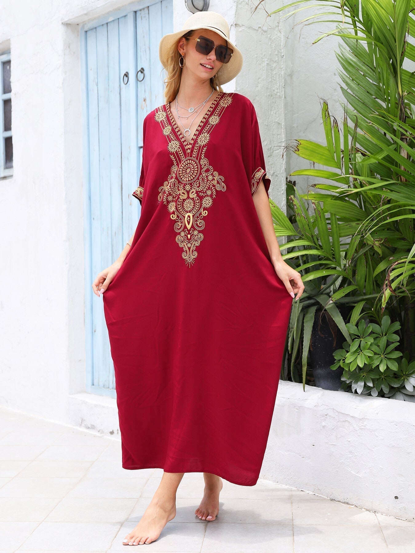 Kaftans Bordado Verão 2025 Vinho - Original Priya™ - Priya