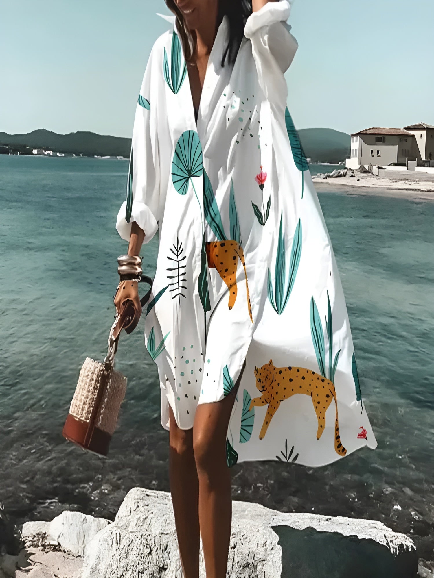 Saída de Praia Feminina Midi Estampada Coral - Priya