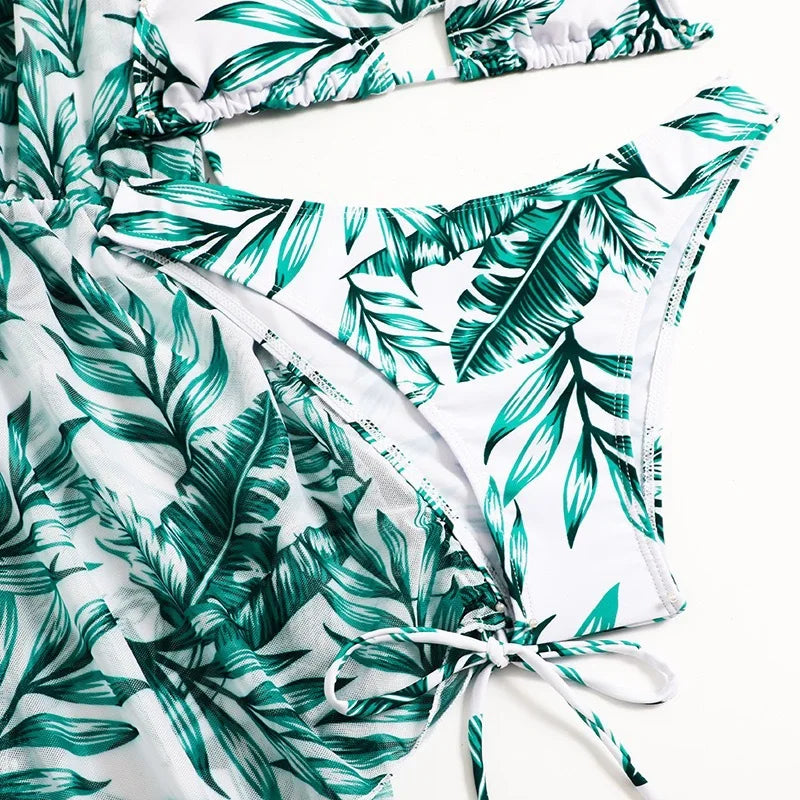 Biquíni de 3 Peças com Impressão Floral Areia Dourada - Priya