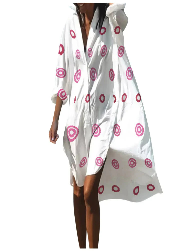 Saída de Praia Feminina Midi Estampada Coral - Priya