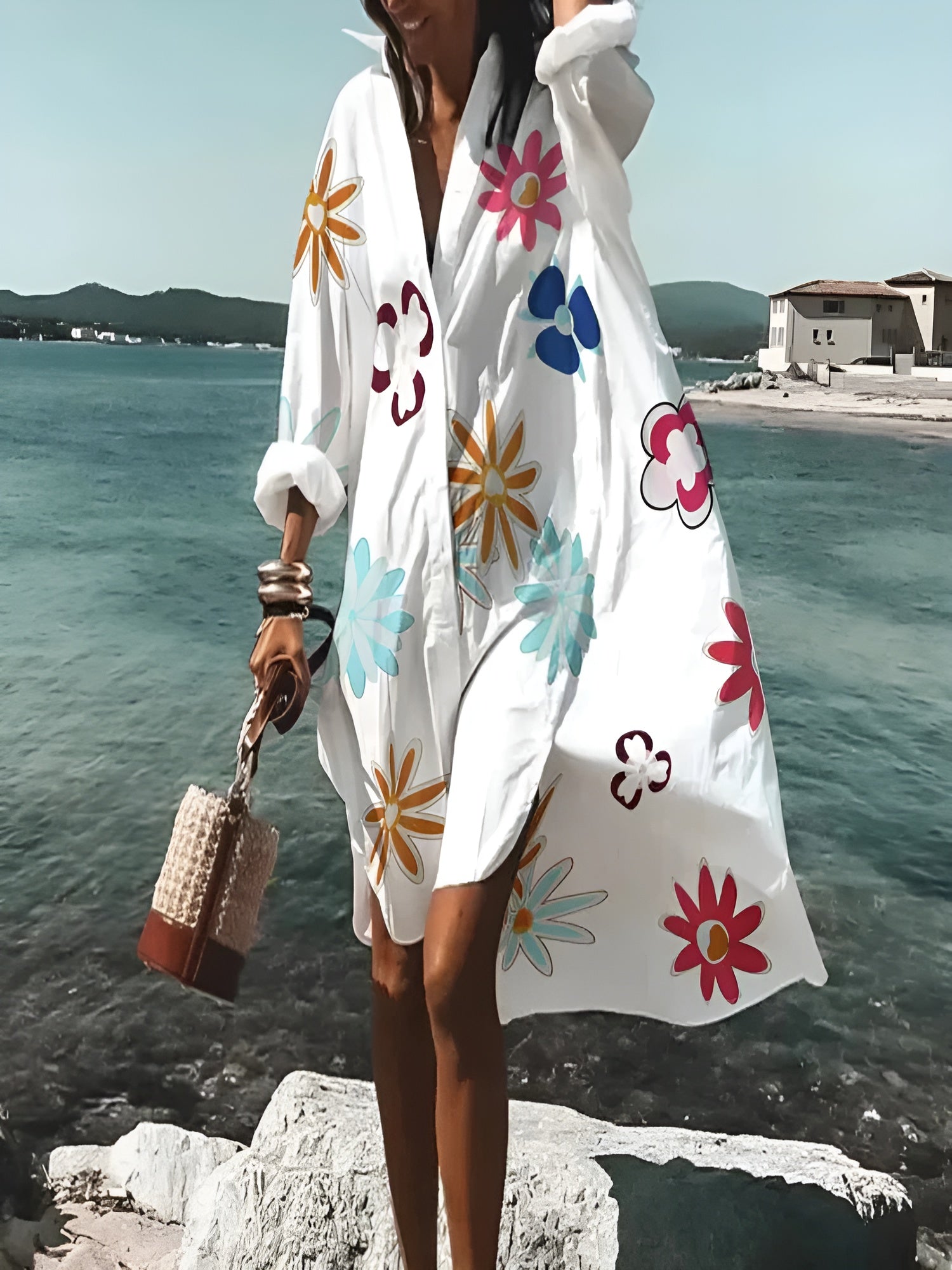 Saída de Praia Feminina Midi Estampada Coral - Priya