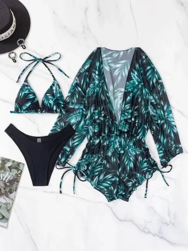 Biquíni de 3 Peças com Impressão Floral Areia Dourada - Priya