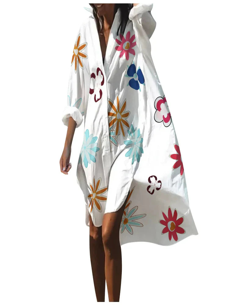 Saída de Praia Feminina Midi Estampada Coral - Priya
