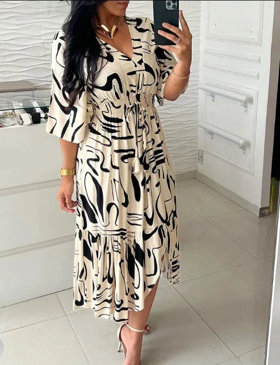 Vestido com estampado decote em V Original Priya - Priya