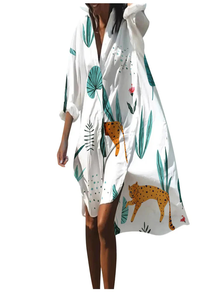 Saída de Praia Feminina Midi Estampada Coral - Priya
