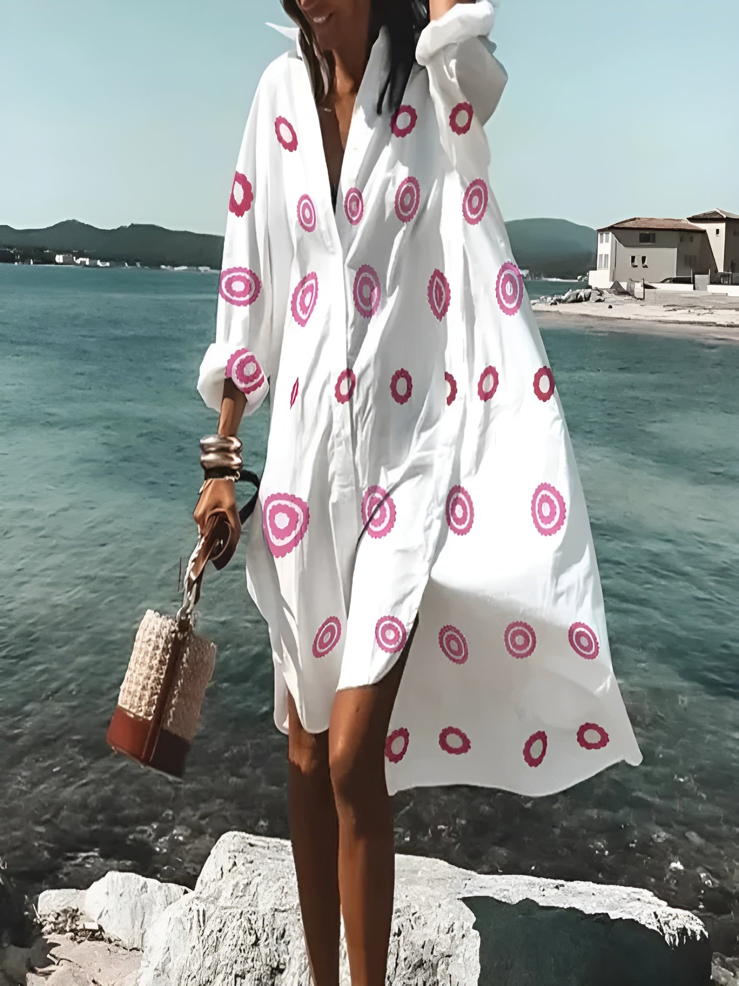 Saída de Praia Feminina Midi Estampada Coral - Priya