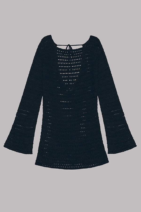 Vestido Beatriz – Mini de Tricot com Costas Abertas e Mangas Flare - Priya