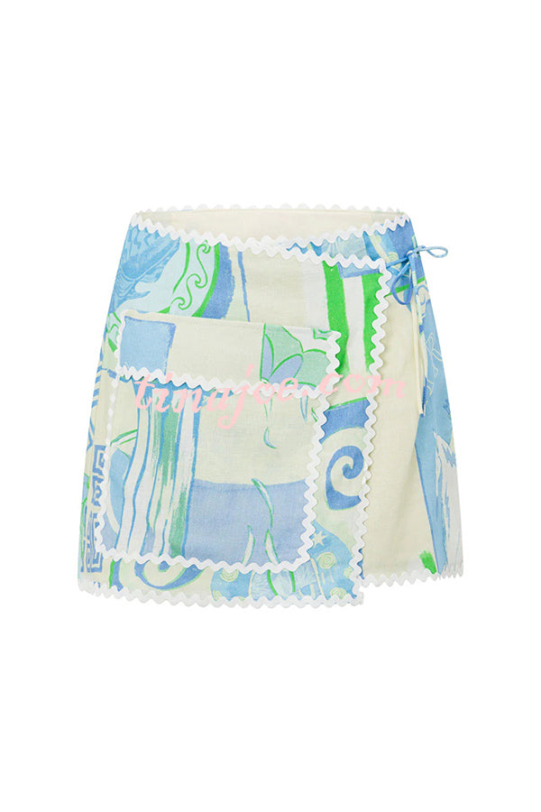 Conjunto Pierre – Camisa Estampada com Saia Envelope em Linho e Amarração Lateral - Priya