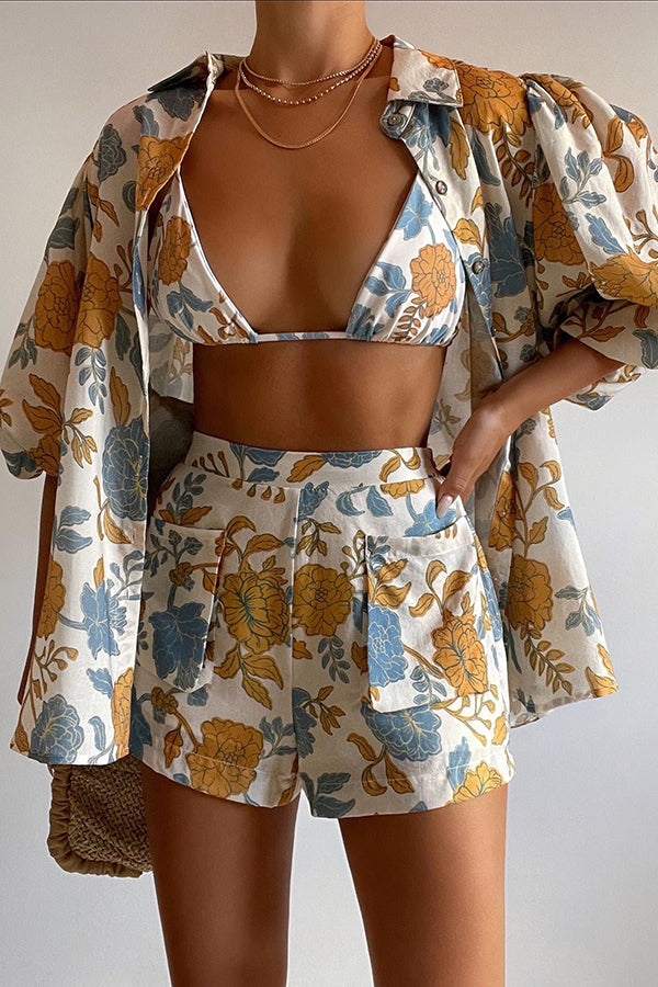 🌺 Conjunto Aloha – Blusa Floral Hawaii + Top e Short com Bolsos - Priya
