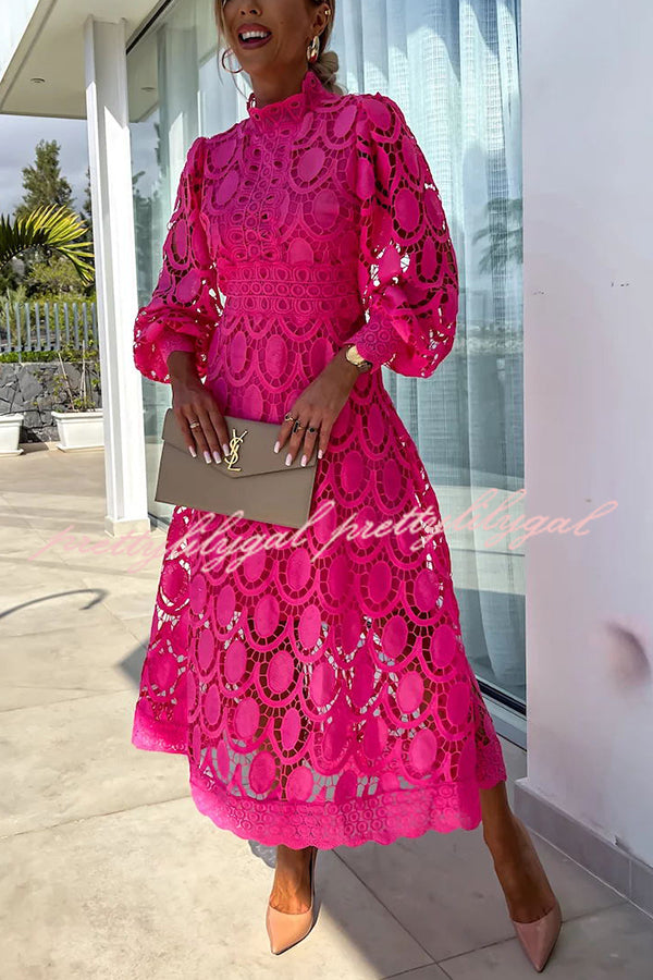 Vestido Helena – Midi de Renda de Crochê com Manga Lanterninha - Priya