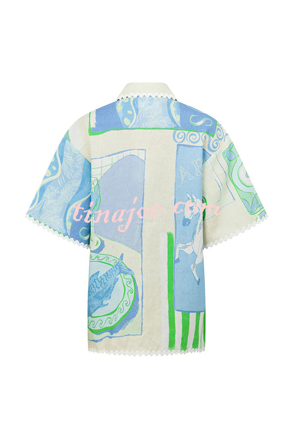 Conjunto Pierre – Camisa Estampada com Saia Envelope em Linho e Amarração Lateral - Priya
